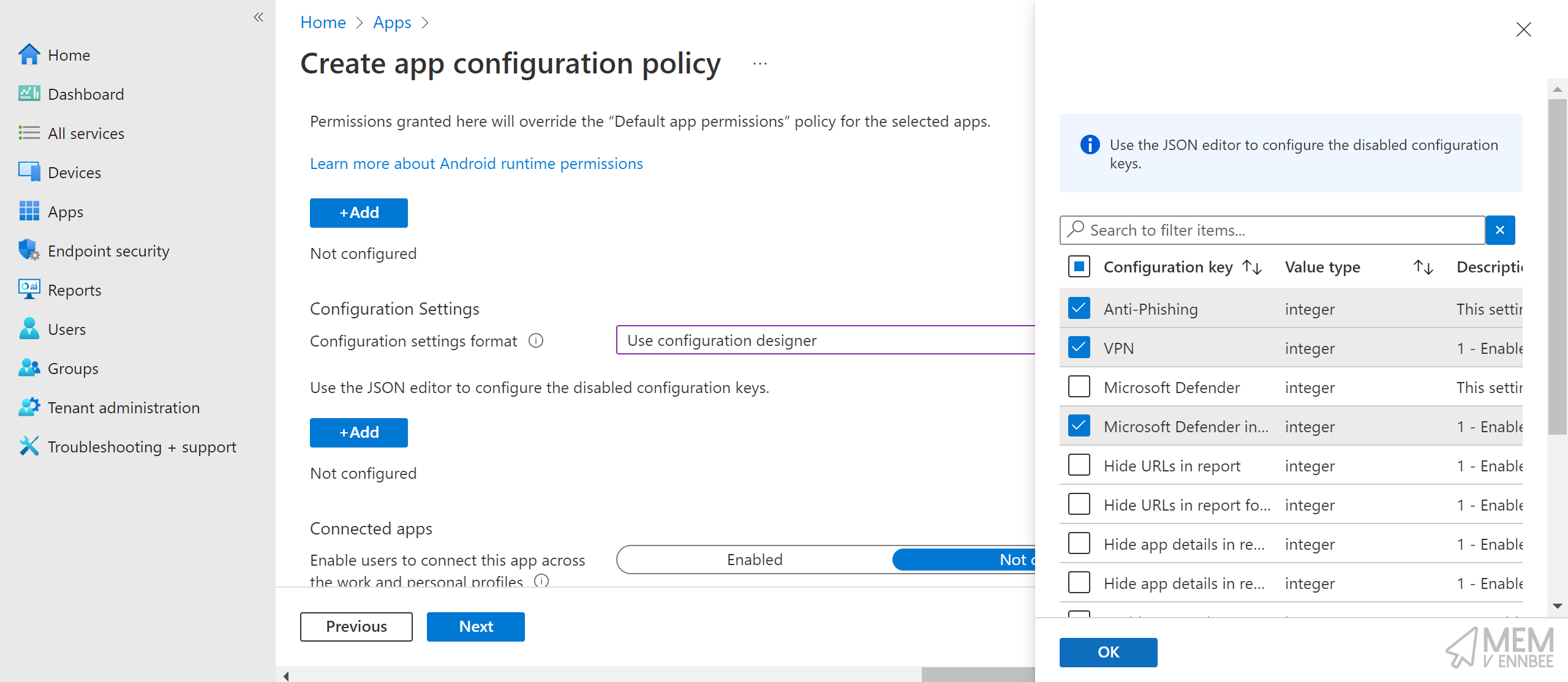 Defender for Endpoint Android App Config Policy