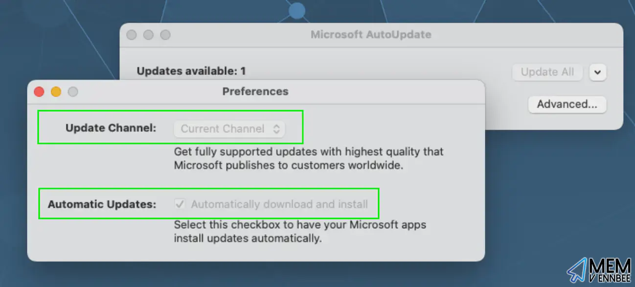 Microsoft AutoUpdate settings