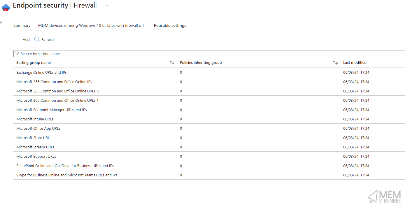 Service Area Grouped Reusable Settings