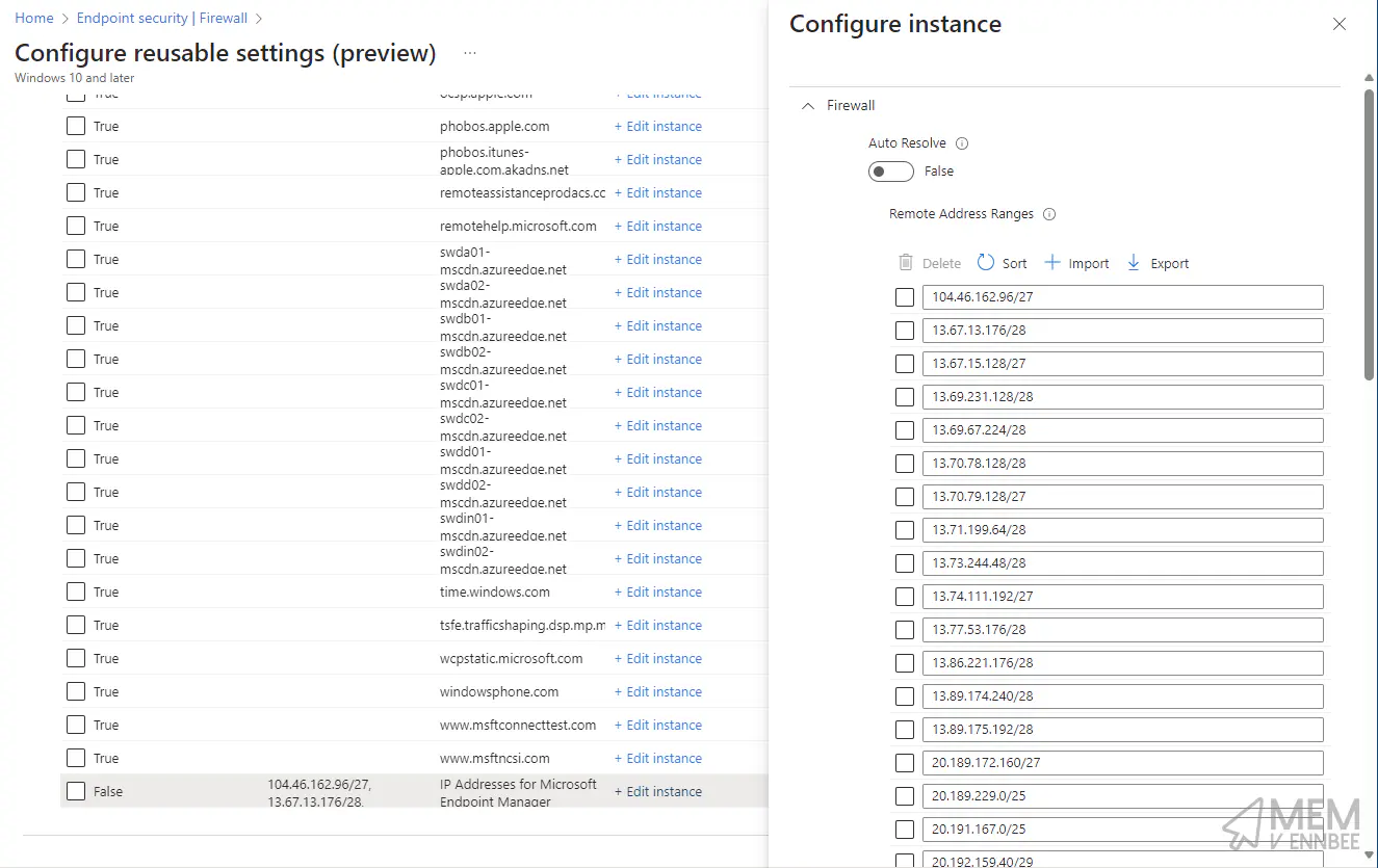 Service Area Grouped Reusable Settings