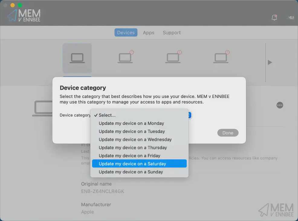 Device Categories Company Portal macOS