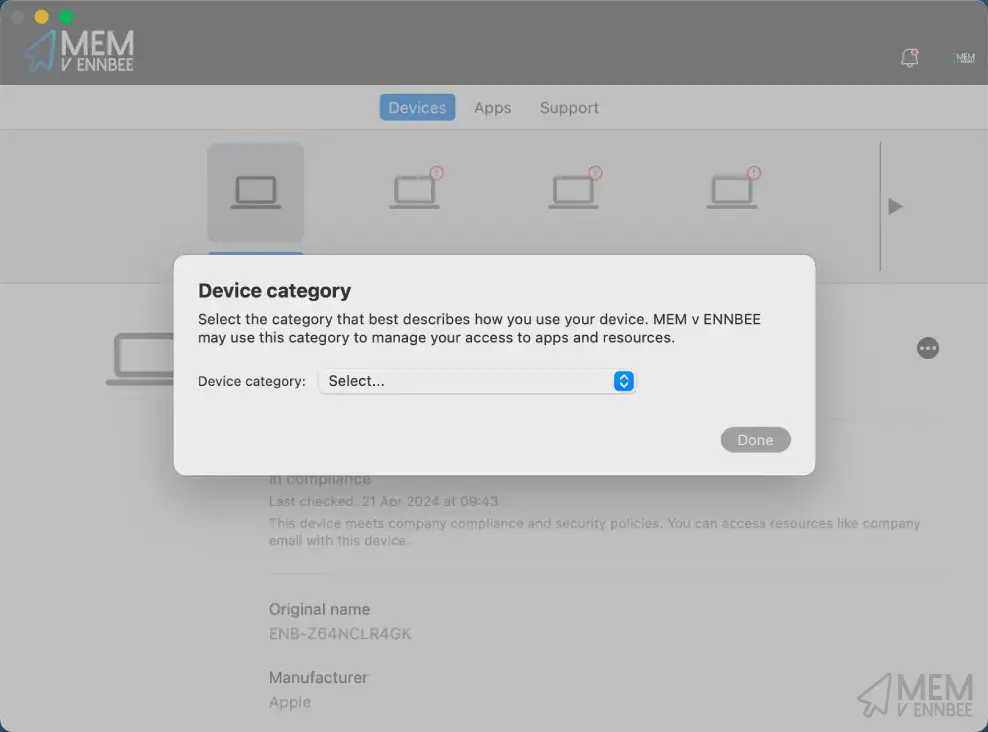 Company Portal Device Categories