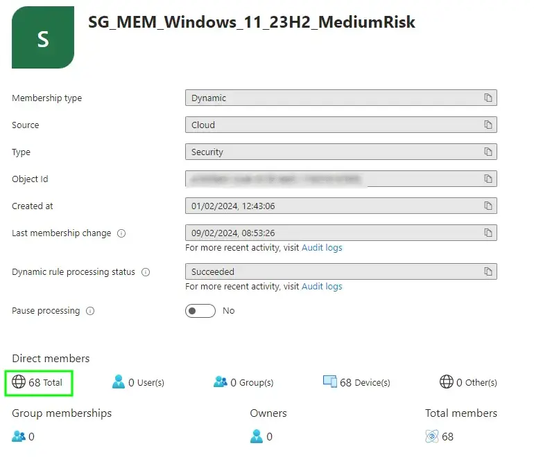 Screenshot of Medium Risk Devices Dynamic Group in Entra ID.