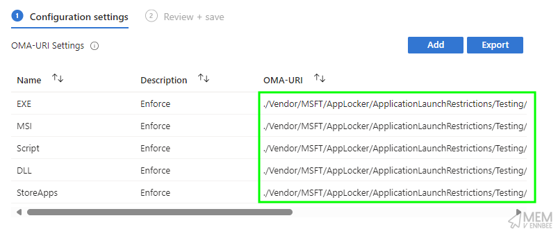 AppLocker Policy Settings in Intune