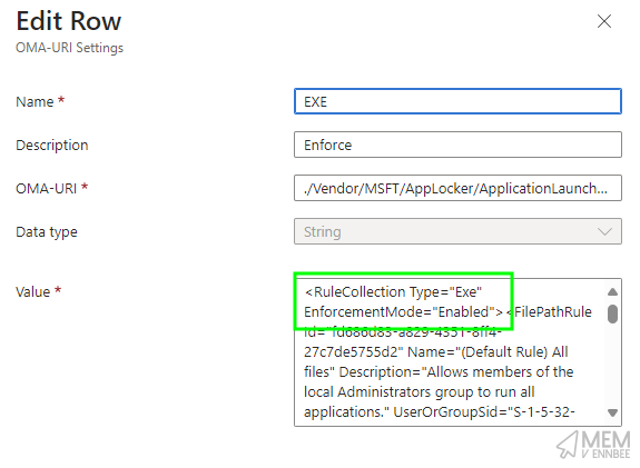 AppLocker Policy XML setting in Intune