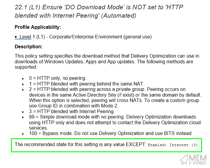 CIS Delivery Optimisation Settings